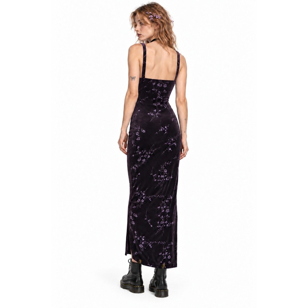 Whimsigoth Glitter Velvet Byer Too Maxi Dress Sleeveless Medium Purple Vintage - Picture 3 of 8